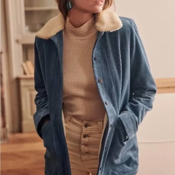 Sezane Blue Corduroy Women's Jacket with Cream Lining - Picture 9 of 9
